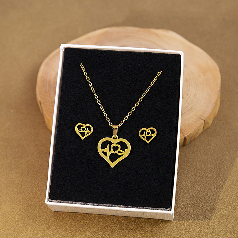 Wholesale Stainless Steel Geometric Cross Earrings Necklace Set